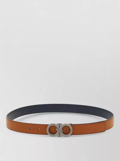 Ferragamo Gancini Leather Reversible Belt Adjustable Length In Brown