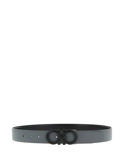 Ferragamo Grey Gancini Buckle Reversible Belt In Gray