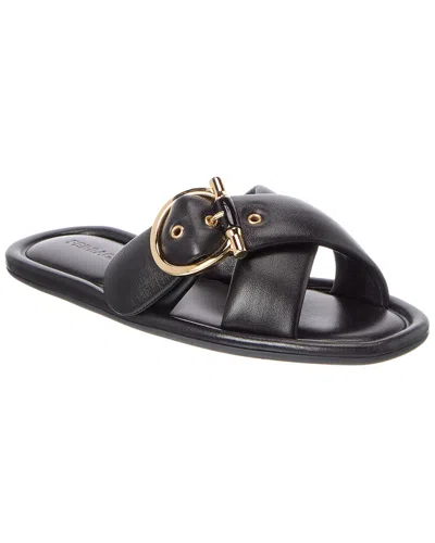 Ferragamo Gancini Leather Sandal In Animal Print