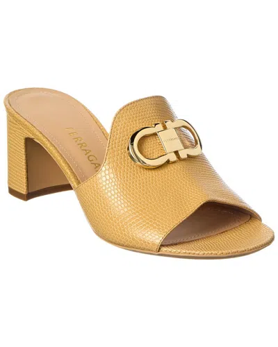 Ferragamo Gancini Leather Sandal In Yellow
