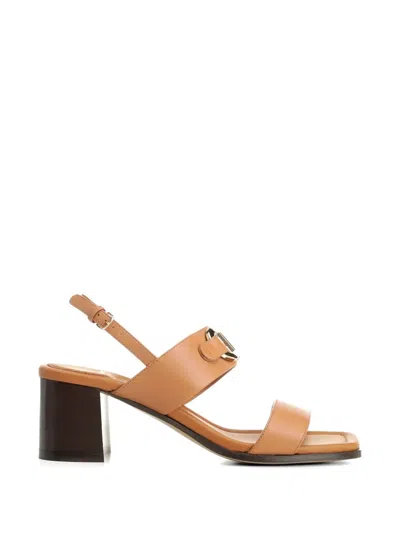 Ferragamo Gancini Leather Sandals In Brown