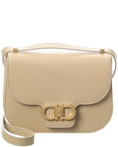 Ferragamo Gancini Leather Shoulder Bag In Beige