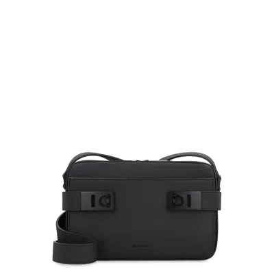 Ferragamo Gancini Leather Shoulder Bag In Black