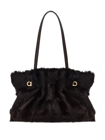 Ferragamo Gancini Leather Shoulder Bag In Brown