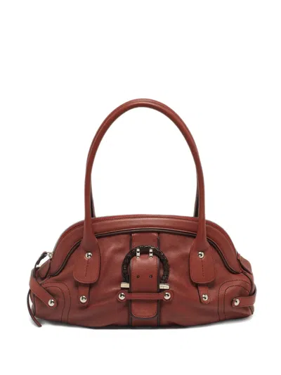 Pre-owned Ferragamo Gancini Leather Shoulder Bag In Brown