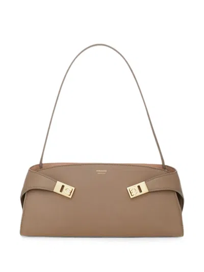 Ferragamo Gancini Leather Shoulder Bag In Neutral