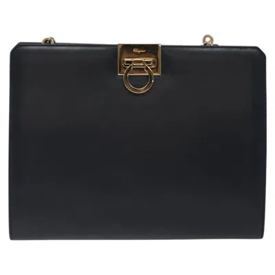 Pre-owned Ferragamo Gancini Leather Shoulder Bag () In Black