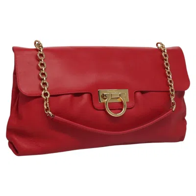 Pre-owned Ferragamo Gancini Leather Shoulder Bag () In Red