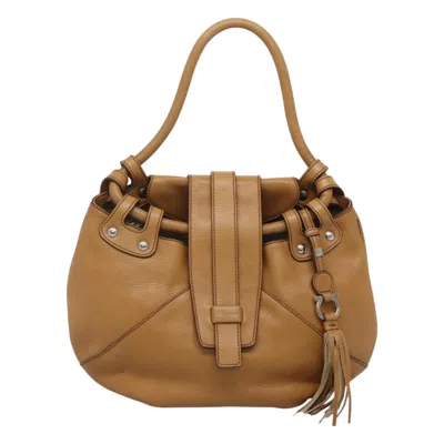 Pre-owned Ferragamo Gancini Leather Shoulder Bag () In Sand