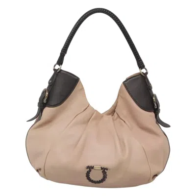 Pre-owned Ferragamo Gancini Leather Shoulder Bag () In Sand