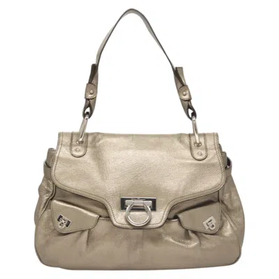 Pre-owned Ferragamo Gancini Leather Shoulder Bag () In Silver