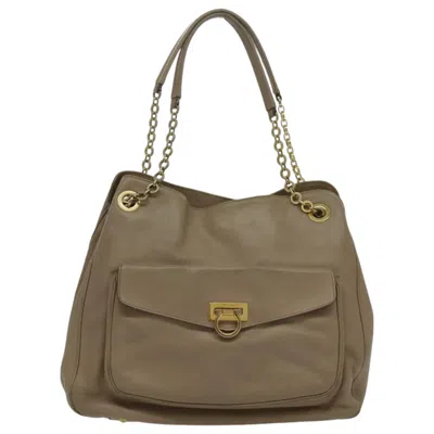 Pre-owned Ferragamo Gancini Leather Shoulder Bag () In Beige