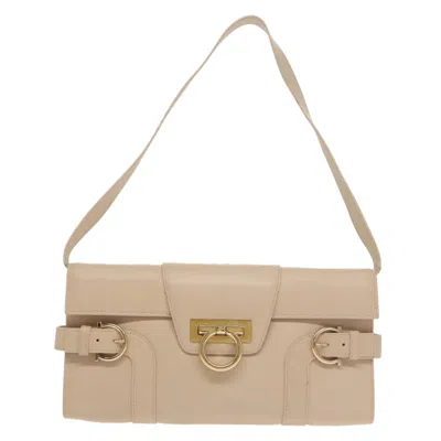 Pre-owned Ferragamo Gancini Leather Shoulder Bag () In Beige