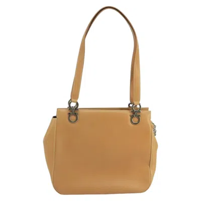 Pre-owned Ferragamo Gancini Leather Shoulder Bag () In Beige