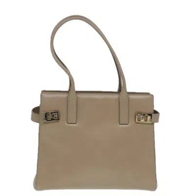 Pre-owned Ferragamo Gancini Leather Shoulder Bag () In Beige
