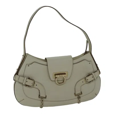 Pre-owned Ferragamo Gancini Leather Shoulder Bag () In Beige