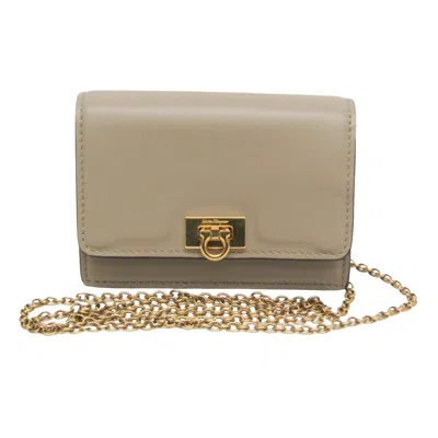 Pre-owned Ferragamo Gancini Leather Shoulder Bag () In Beige