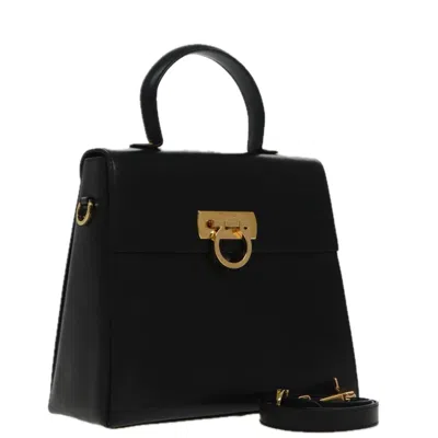 Pre-owned Ferragamo Gancini Leather Shoulder Bag () In Black