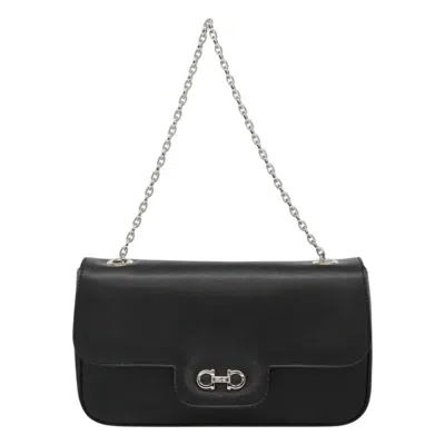 Pre-owned Ferragamo Gancini Leather Shoulder Bag () In Black