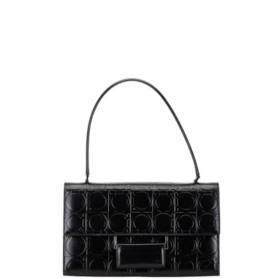 Pre-owned Ferragamo Gancini Leather Shoulder Bag () In Black