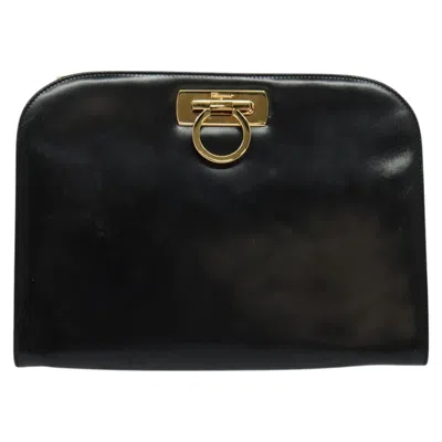 Pre-owned Ferragamo Gancini Leather Shoulder Bag () In Black