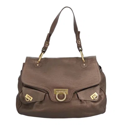 Pre-owned Ferragamo Gancini Leather Shoulder Bag () In Brown