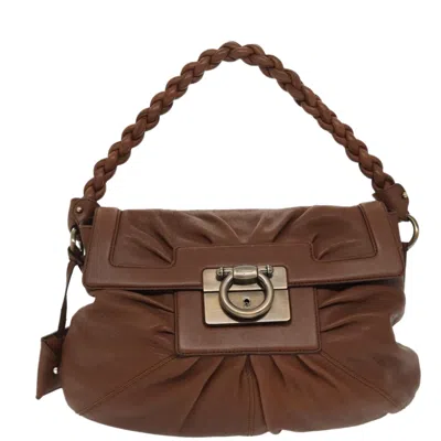 Pre-owned Ferragamo Gancini Leather Shoulder Bag () In Brown