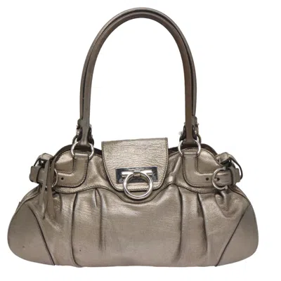 Pre-owned Ferragamo Gancini Leather Shoulder Bag () In Silver