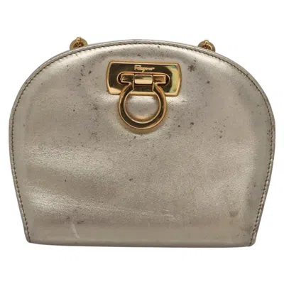 Pre-owned Ferragamo Gancini Leather Shoulder Bag () In Silver
