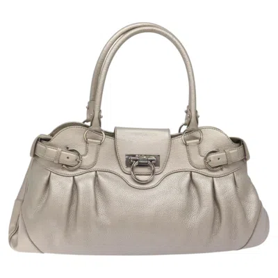 Pre-owned Ferragamo Gancini Leather Shoulder Bag () In Silver