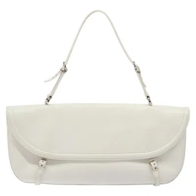 Pre-owned Ferragamo Gancini Leather Shoulder Bag () In White