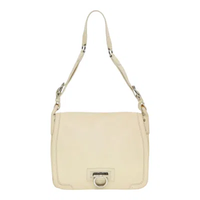 Pre-owned Ferragamo Gancini Leather Shoulder Bag () In White