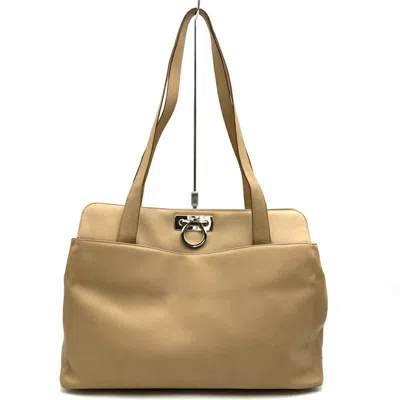 Pre-owned Ferragamo Gancini Leather Shoulder Bag Tote Bag () In Beige