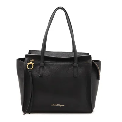Pre-owned Ferragamo Gancini Leather Shoulder Bag Tote Bag () In Black