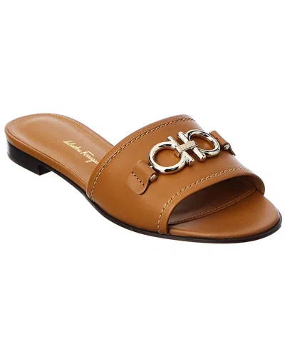 Ferragamo Gancini Slide In Cognac Leather Women In Brown