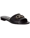 Ferragamo Casual Gancini Horsebit Flat Slide Sandals In Nero