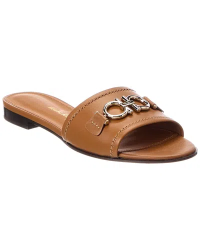 Ferragamo Gancini Leather Slide In Brown
