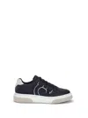 Ferragamo Gancini Leather Sneakers In Blue