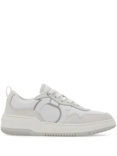Ferragamo White White Gancini Leather Trainers