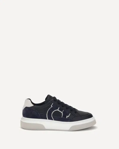 Ferragamo Gancini Leather Sneakers In Blue