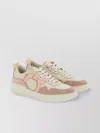 Ferragamo Gancini Leather Sneakers Featuring Suede Paneling