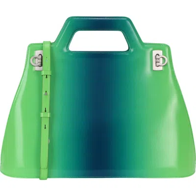 Ferragamo Gancini Leather Tote Bag In Green