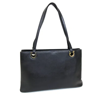 Pre-owned Ferragamo Gancini Leather Tote Bag () In Black