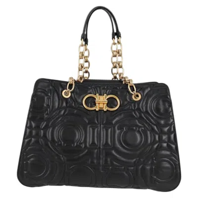 Pre-owned Ferragamo Gancini Leather Tote Bag () In Black