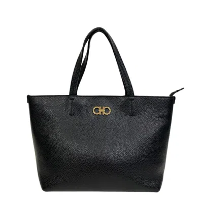 Pre-owned Ferragamo Gancini Leather Tote Bag () In Black