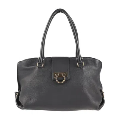 Pre-owned Ferragamo Gancini Leather Tote Bag () In Black