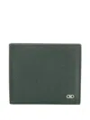 Ferragamo Micro Gancio Leather Bifold Wallet In Green