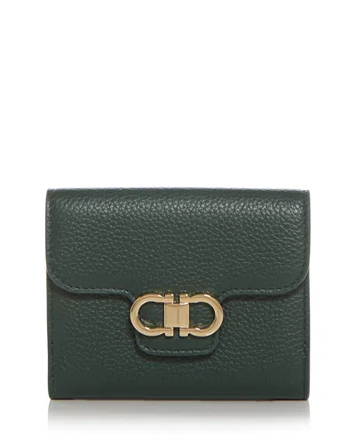 Ferragamo Gancini Leather Wallet In Green