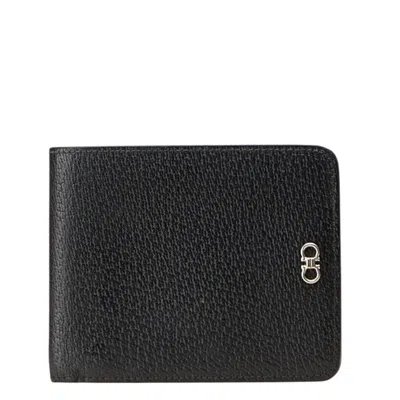 Pre-owned Ferragamo Gancini Leather Wallet (bi-fold) () In Black