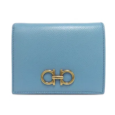 Pre-owned Ferragamo Gancini Leather Wallet (bi-fold) () In Blue